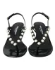 Black Leather Faux Pearl Heel Sandals Shoes sold by Louxly