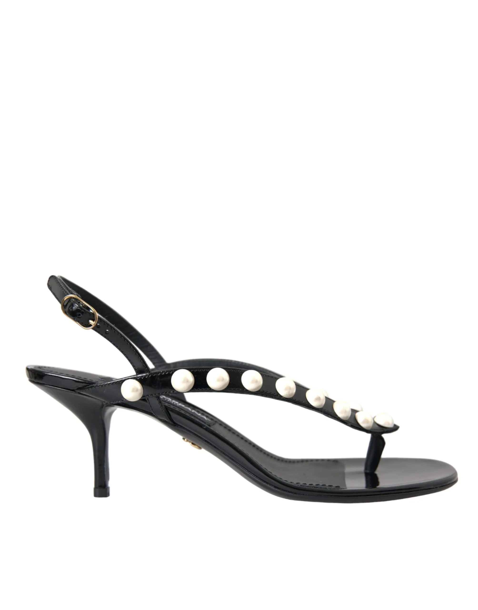 Black Leather Faux Pearl Heel Sandals Shoes sold by Louxly