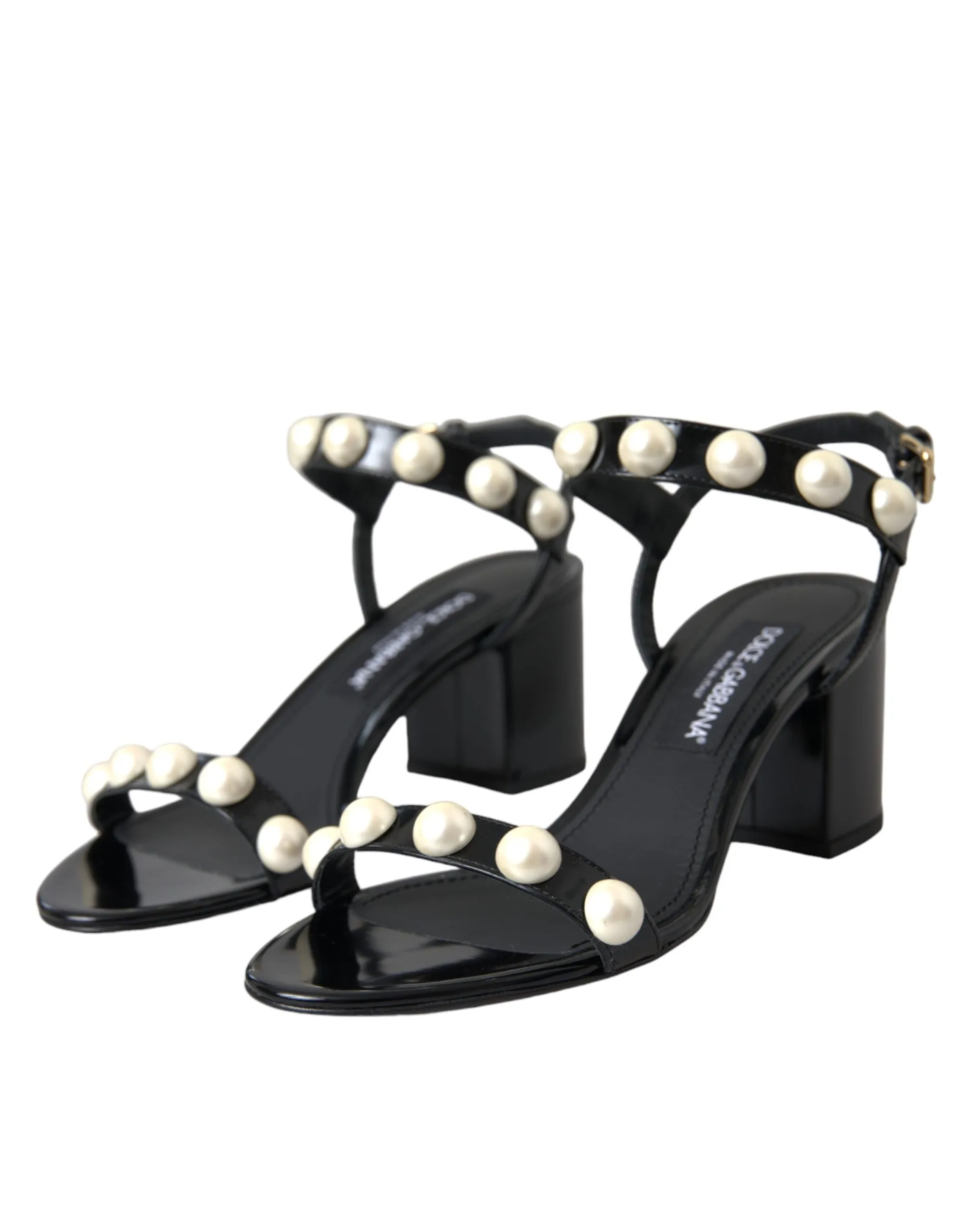 Black Leather Faux Pearl Heel Sandals Shoes sold by Louxly product image thumbnail 3