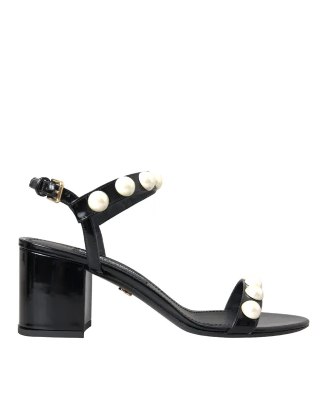 Black Leather Faux Pearl Heel Sandals Shoes sold by Louxly