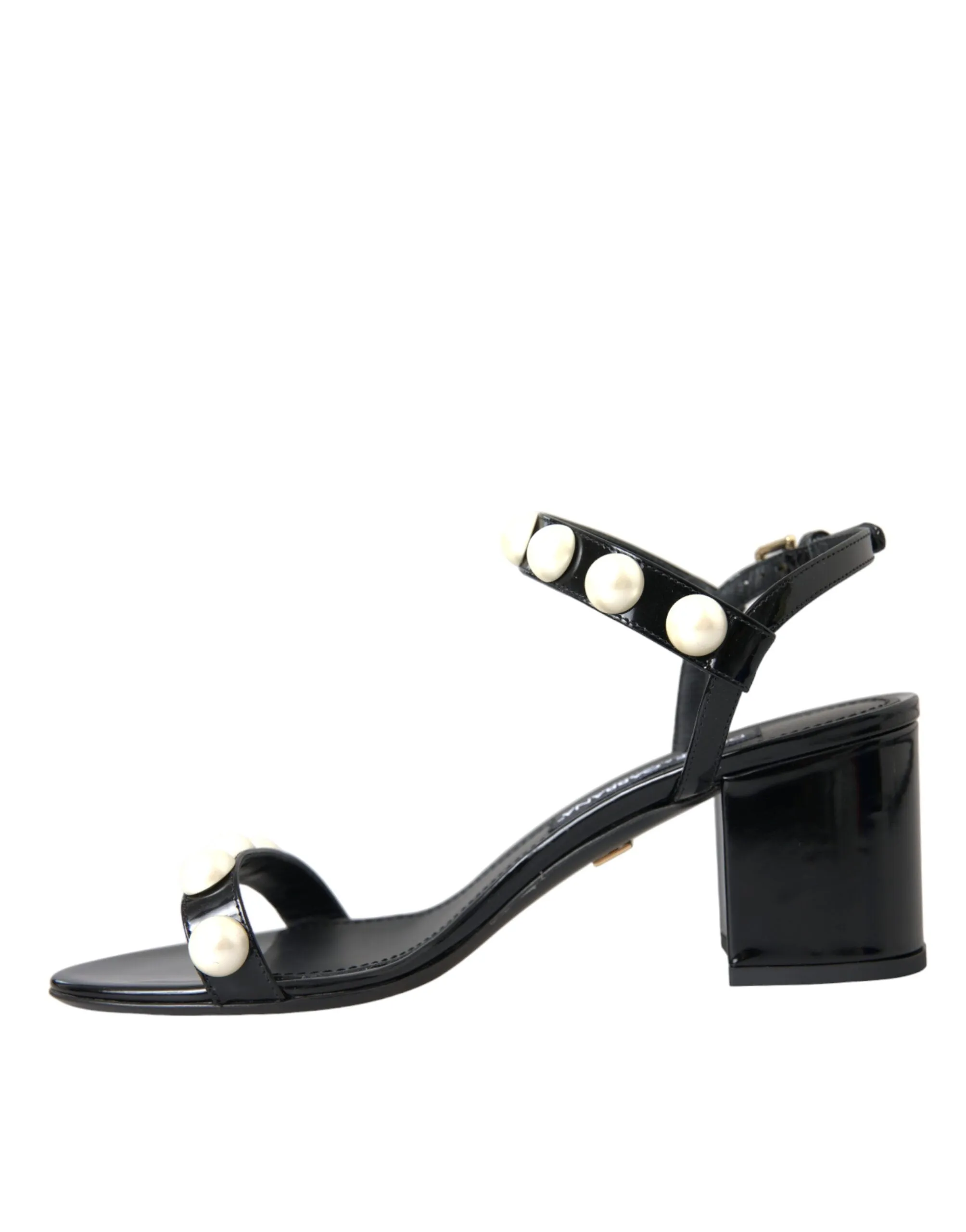 Black Leather Faux Pearl Heel Sandals Shoes sold by Louxly product image thumbnail 5