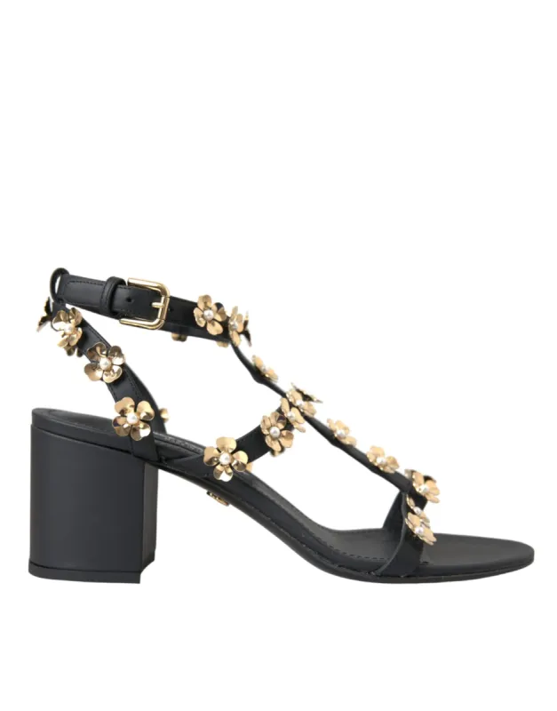 Black Leather Embellished Heel Sandal Shoes sold by Louxly