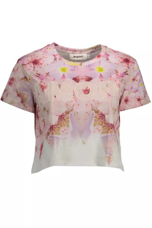 Chic Pink Embroidered Cotton Tee sold by Louxly