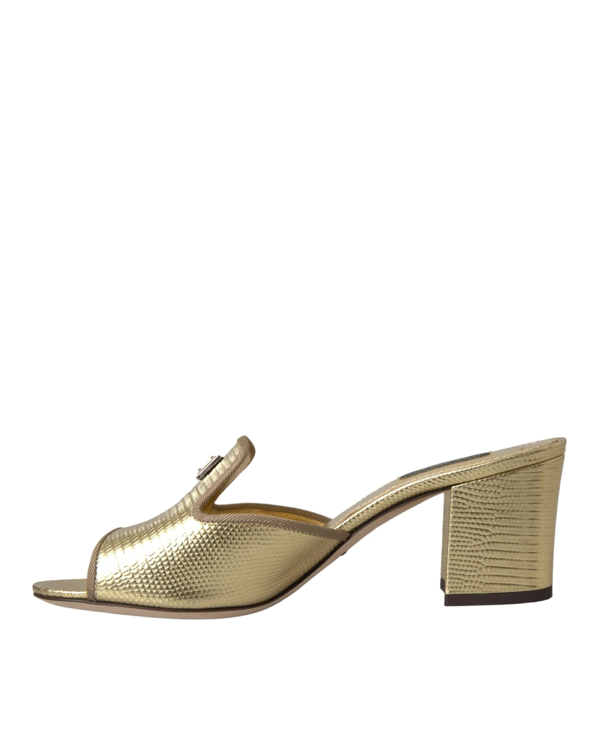 Gold Leather Slides Heels Sandals Shoes sold by Louxly product image thumbnail 5