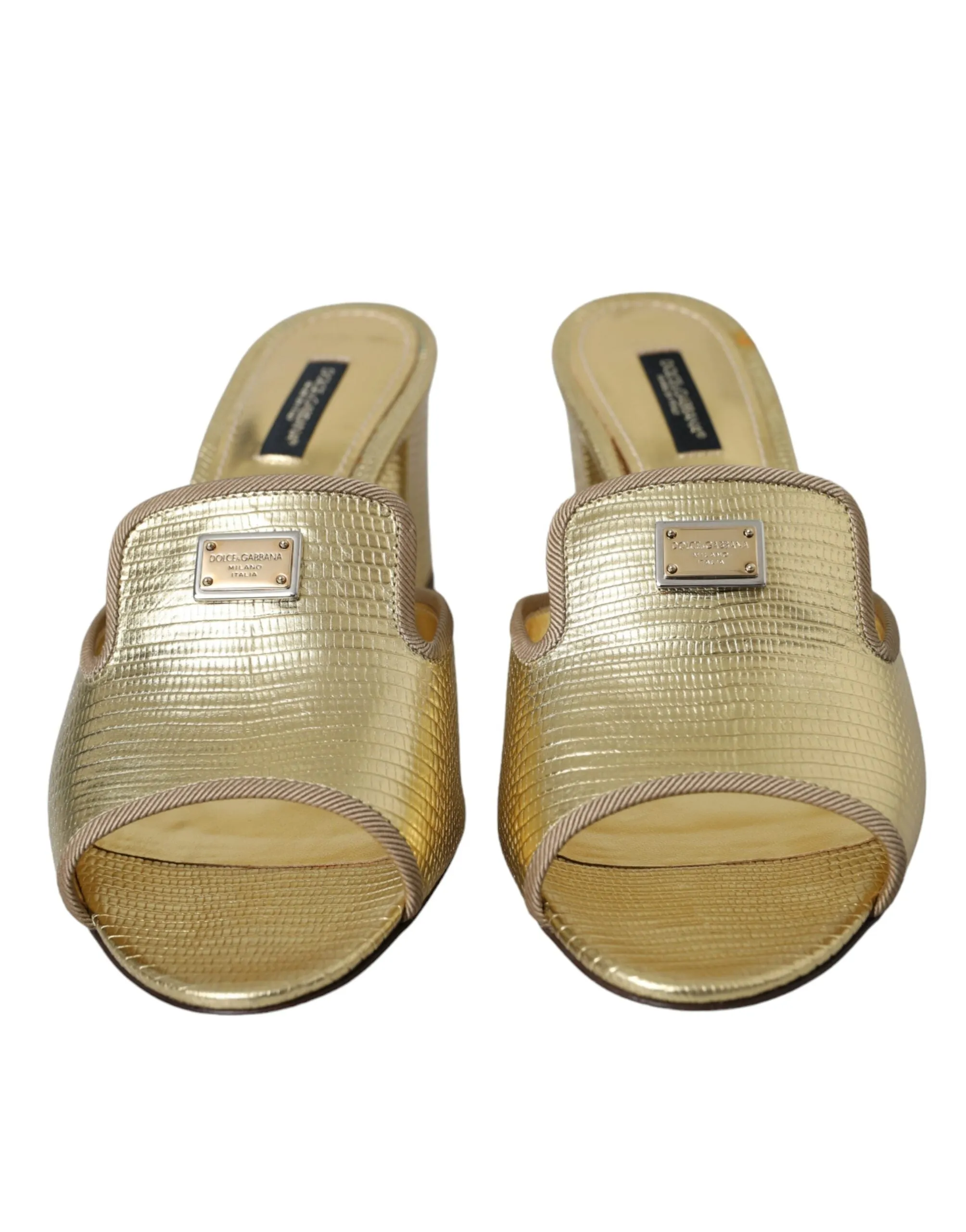 Gold Leather Slides Heels Sandals Shoes sold by Louxly product image thumbnail 2