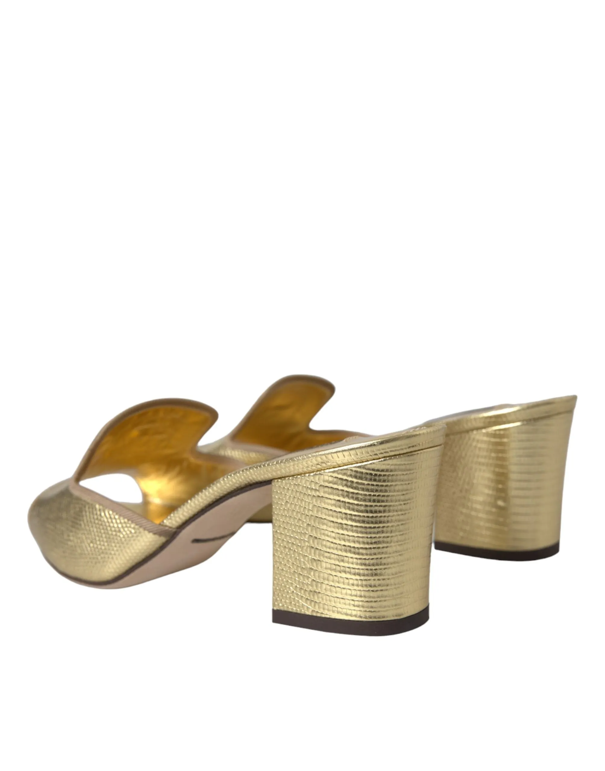 Gold Leather Slides Heels Sandals Shoes sold by Louxly product image thumbnail 4