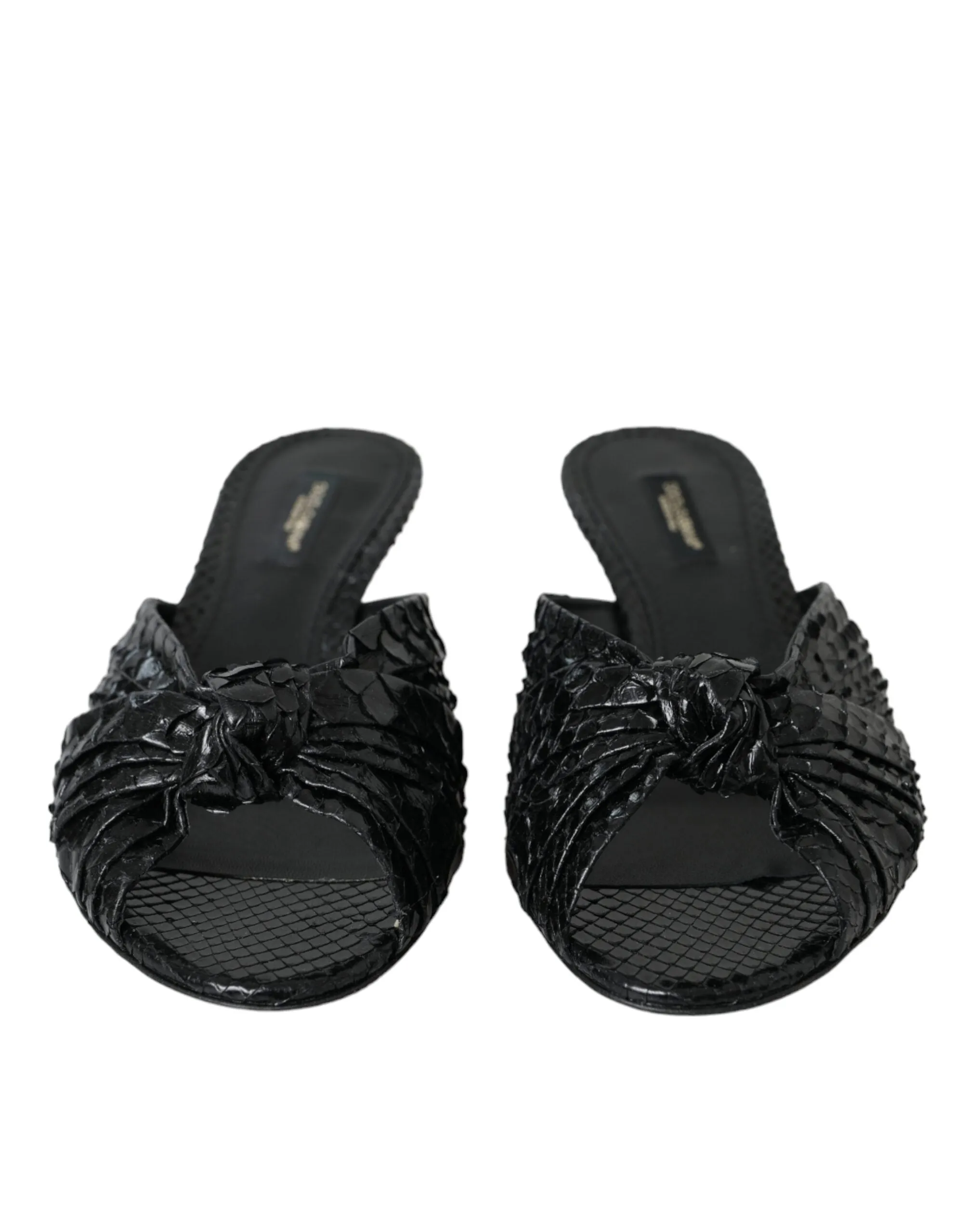 Black Exotic Leather Heels Slides Shoes sold by Louxly product image thumbnail 2