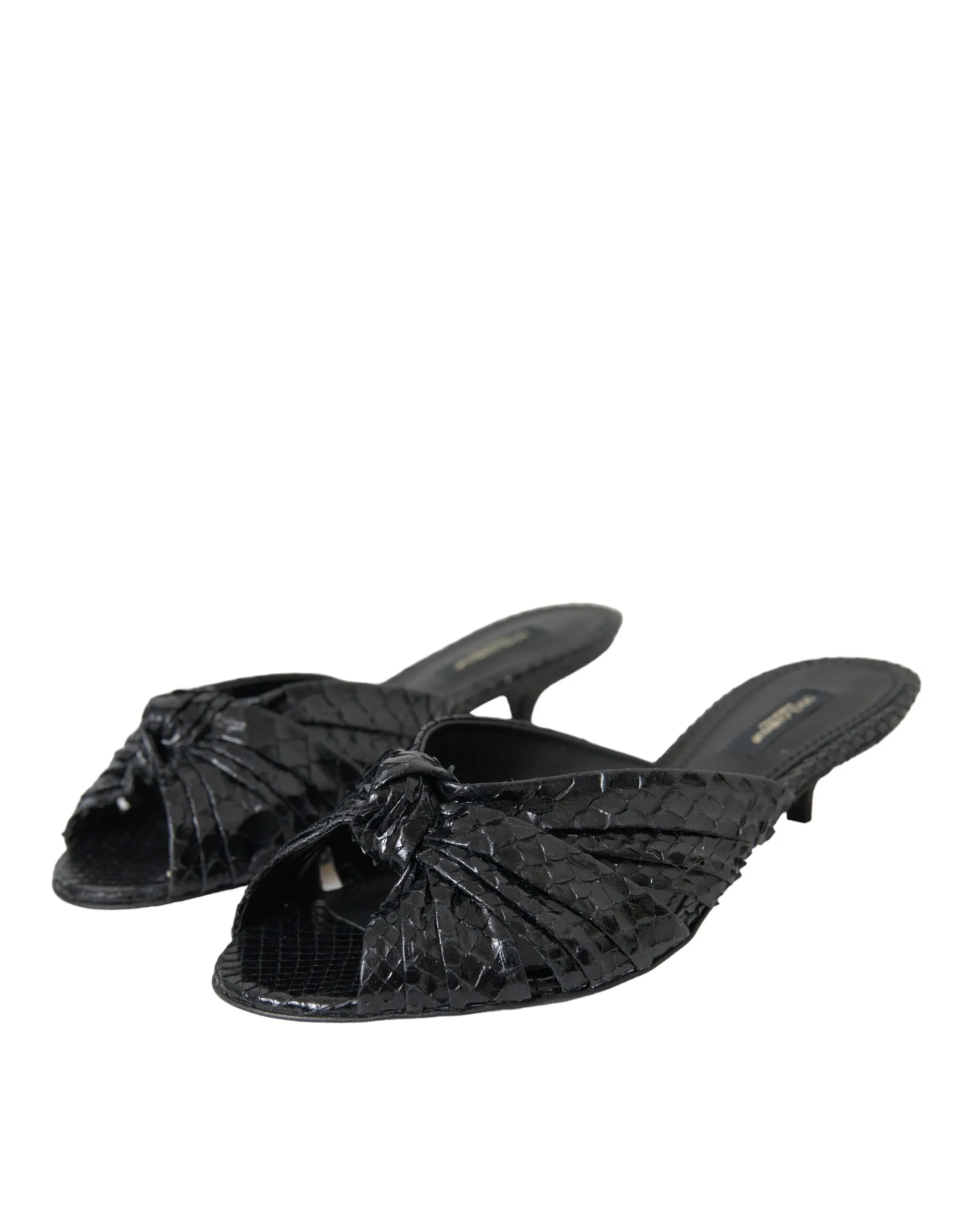 Black Exotic Leather Heels Slides Shoes sold by Louxly product image thumbnail 3