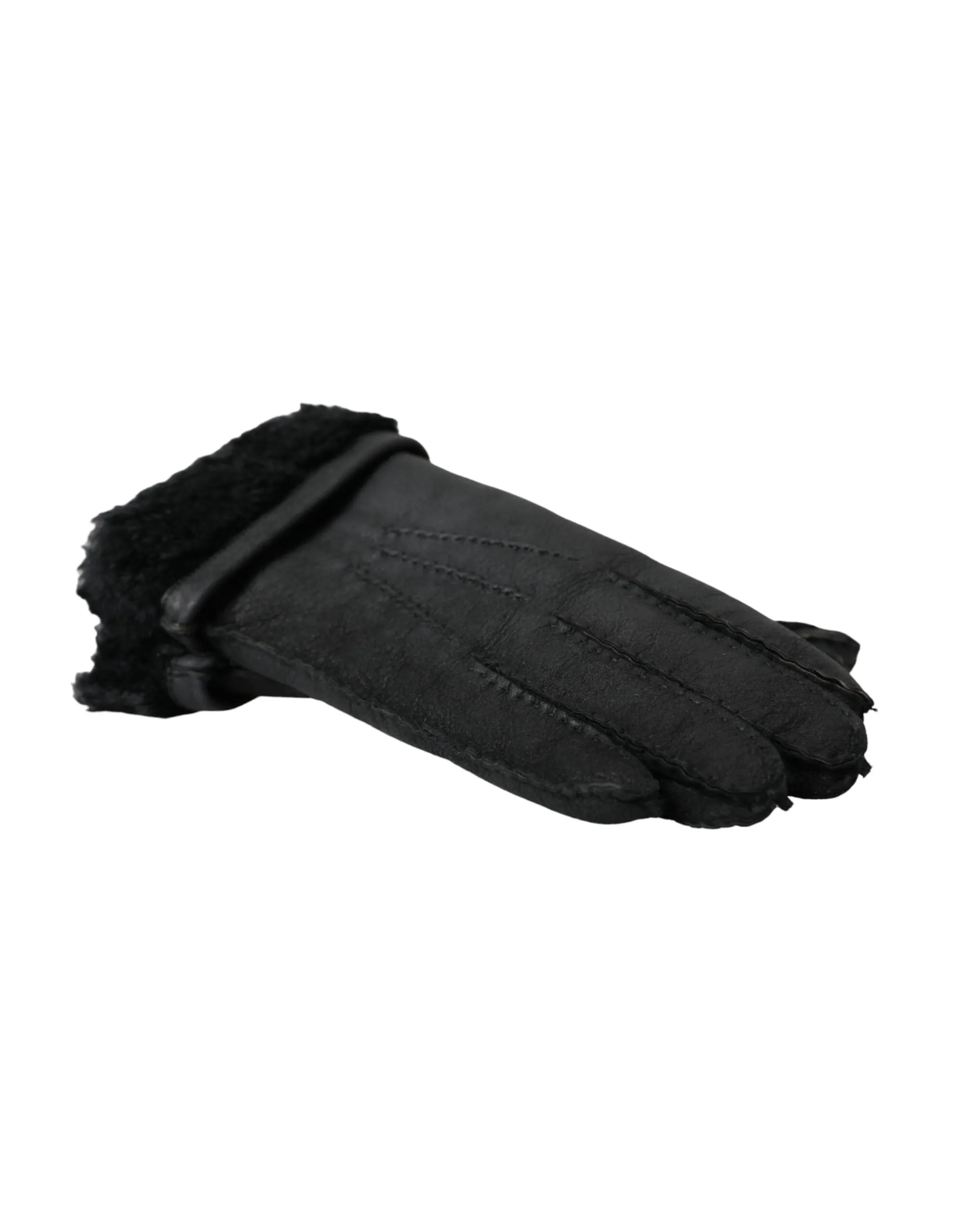 Black Leather Fur Short Hands Gloves sold by Louxly product image thumbnail 2