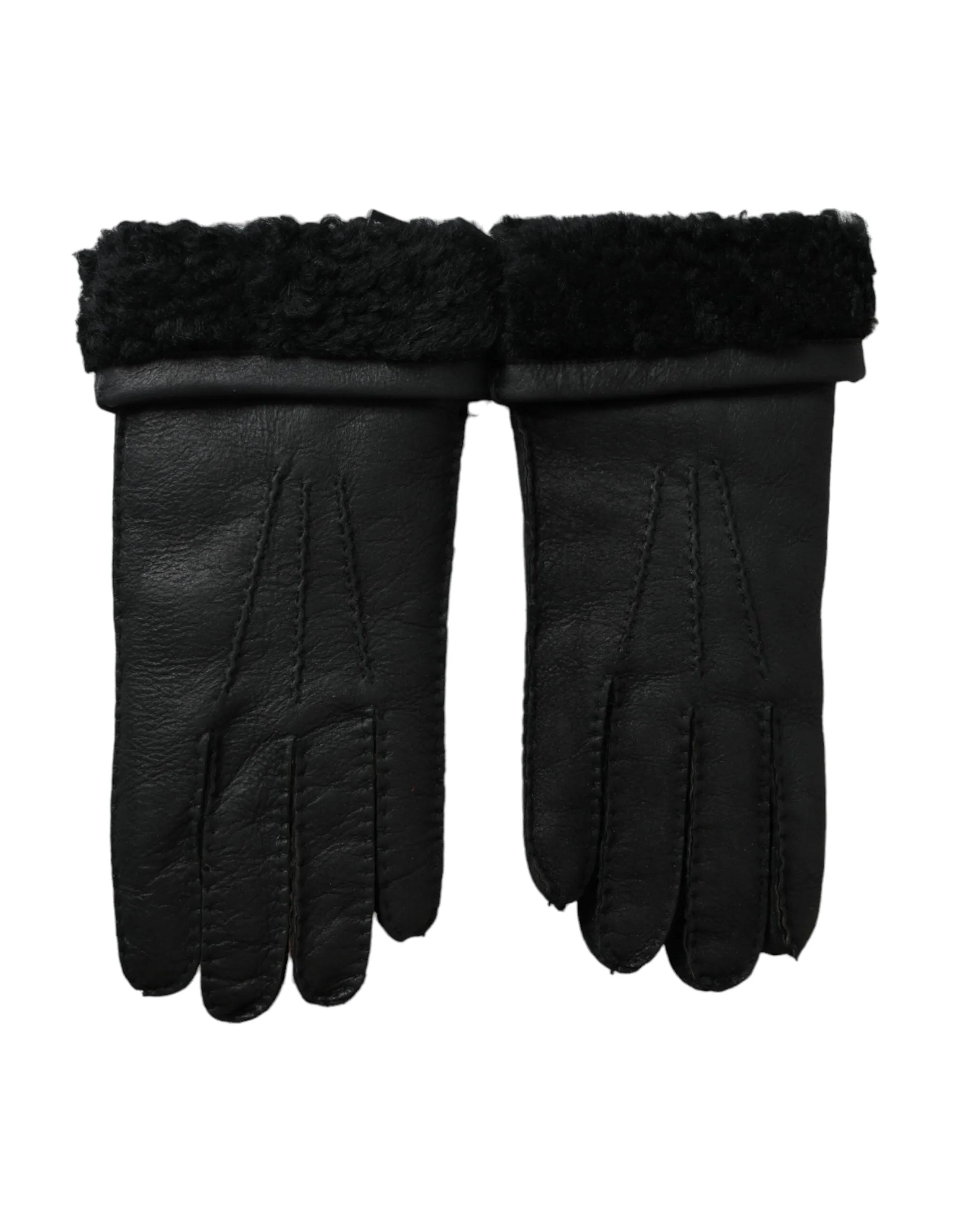 Black Leather Fur Short Hands Gloves sold by Louxly