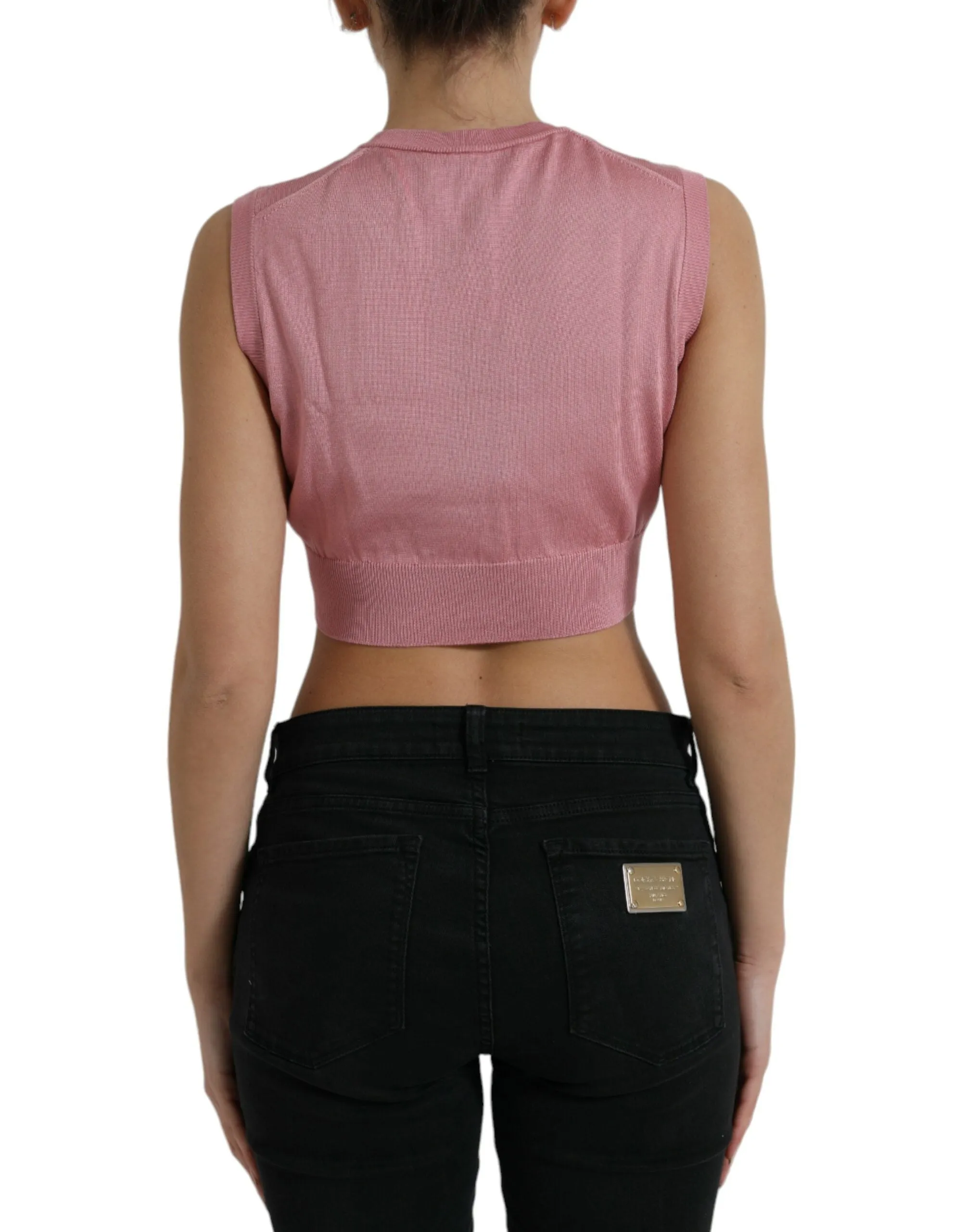 Elegant Silk Crew Neck Cropped Tank Top sold by Louxly product image thumbnail 3