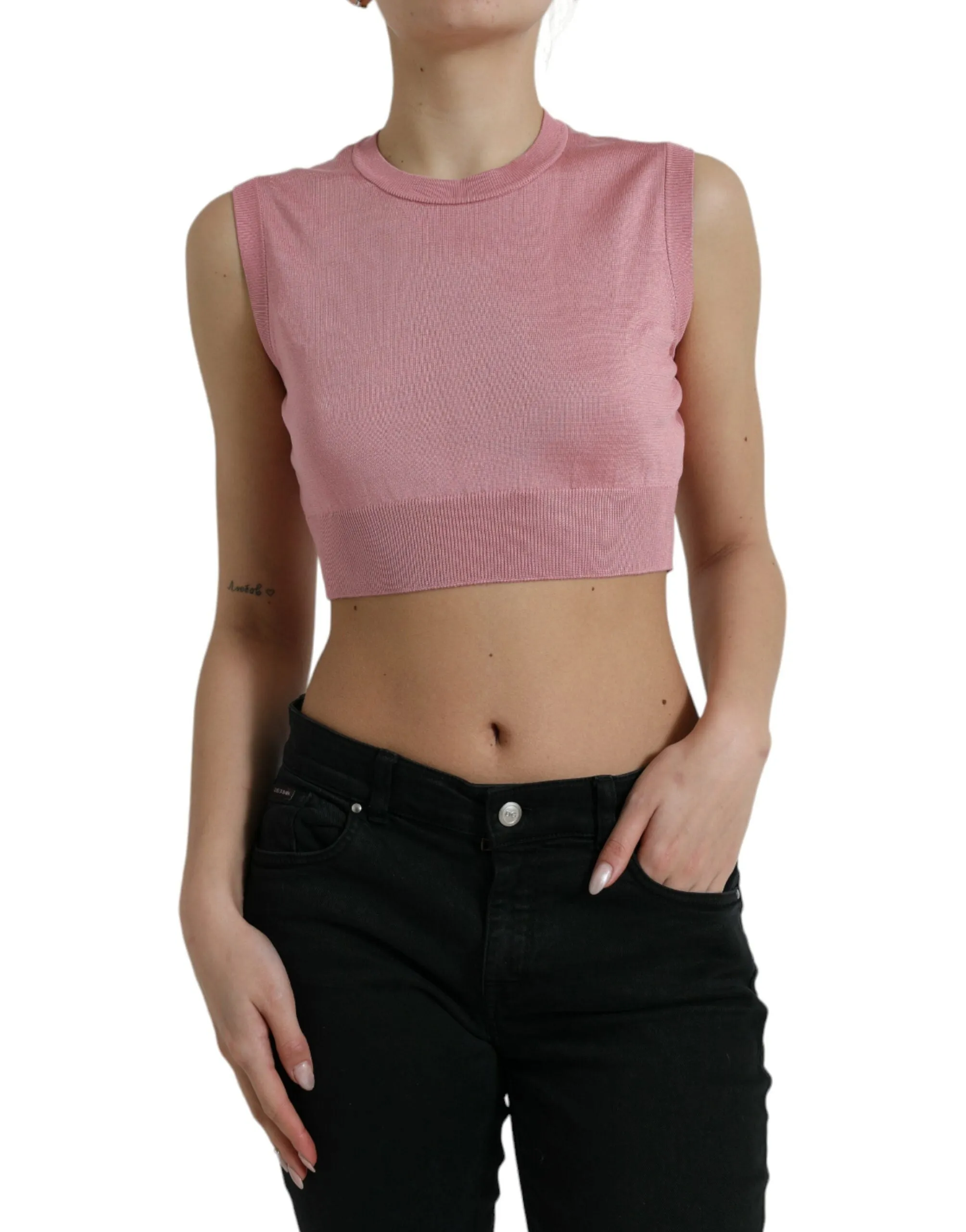 Elegant Silk Crew Neck Cropped Tank Top sold by Louxly