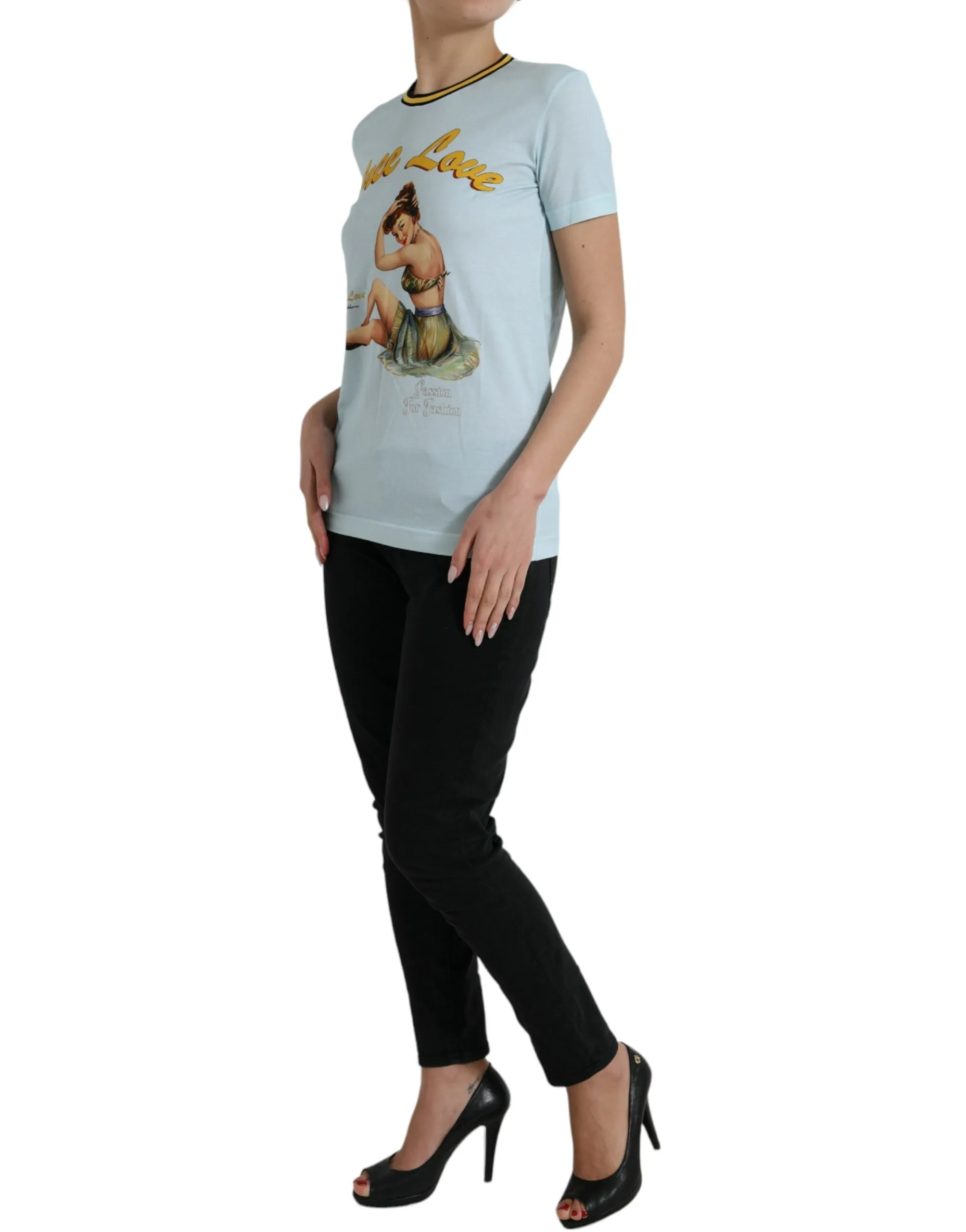 Elegant Light Blue Cotton T-Shirt sold by Louxly product image thumbnail 2