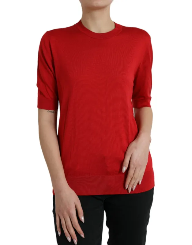 Silk Red Crew Neck Top sold by Louxly