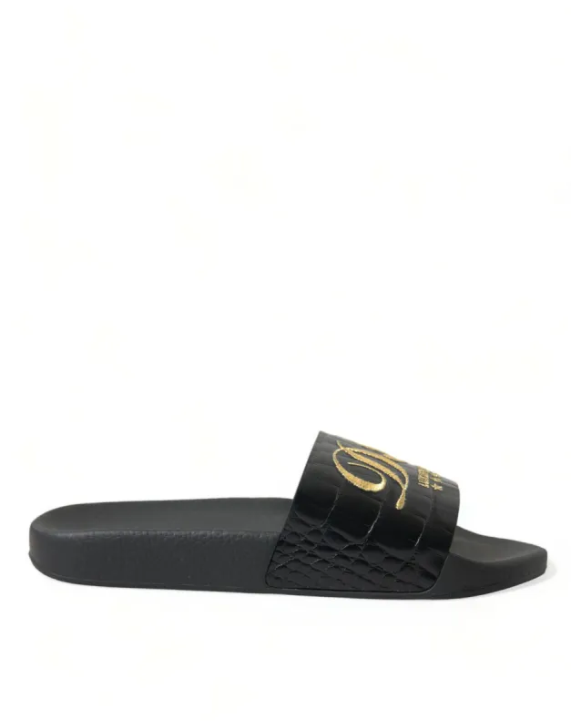 Elegant Black and Gold Leather Slides sold by Louxly