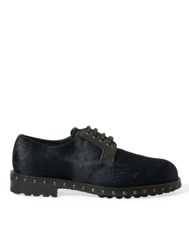 Elegant Black Calf Fur Derby Shoes sold by Louxly