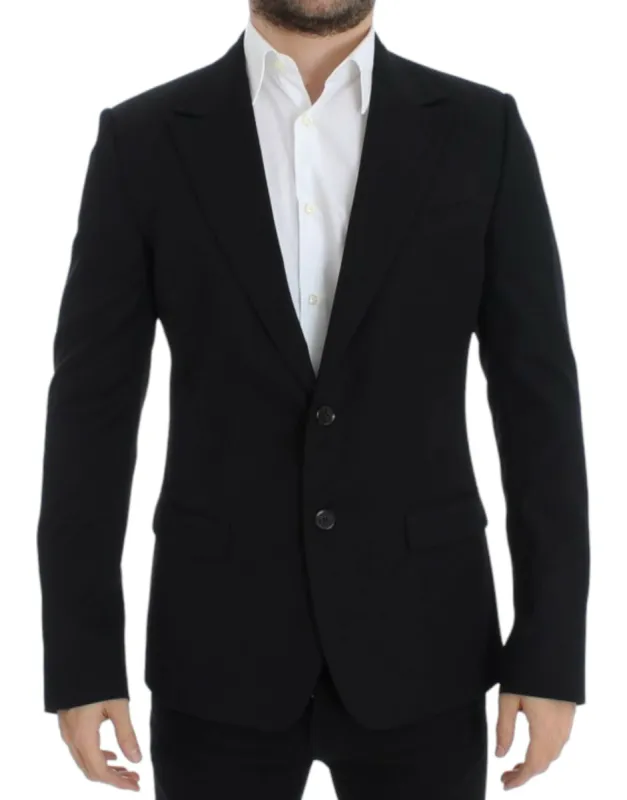 Elegant Slim Fit Black Wool Blazer sold by Louxly