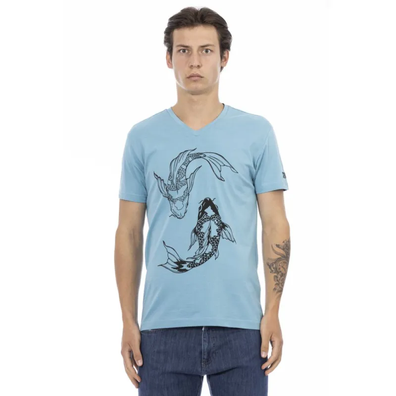 Light Blue Cotton Men T-Shirt sold by Louxly