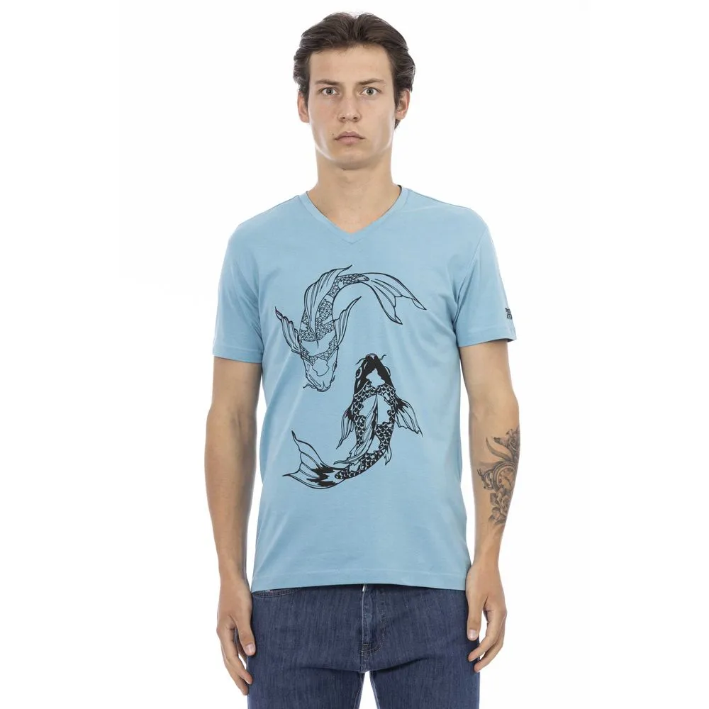 Light Blue Cotton Men T-Shirt sold by Louxly