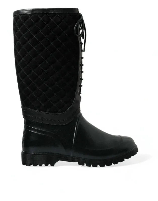 Elegant Quilted Lace-Up Rain Boots sold by Louxly