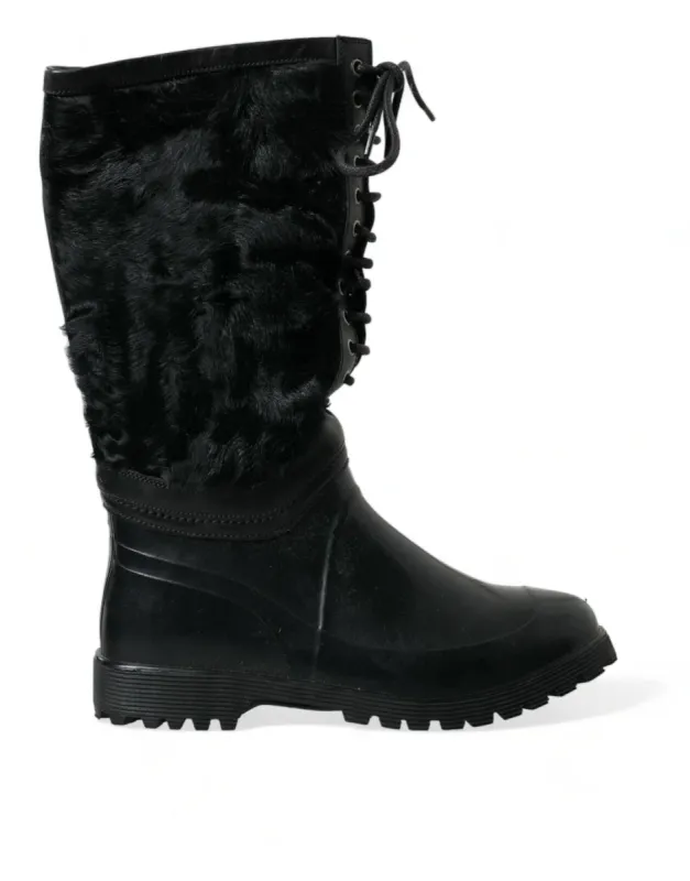 Sleek Black Shearling Mid Calf Boots sold by Louxly