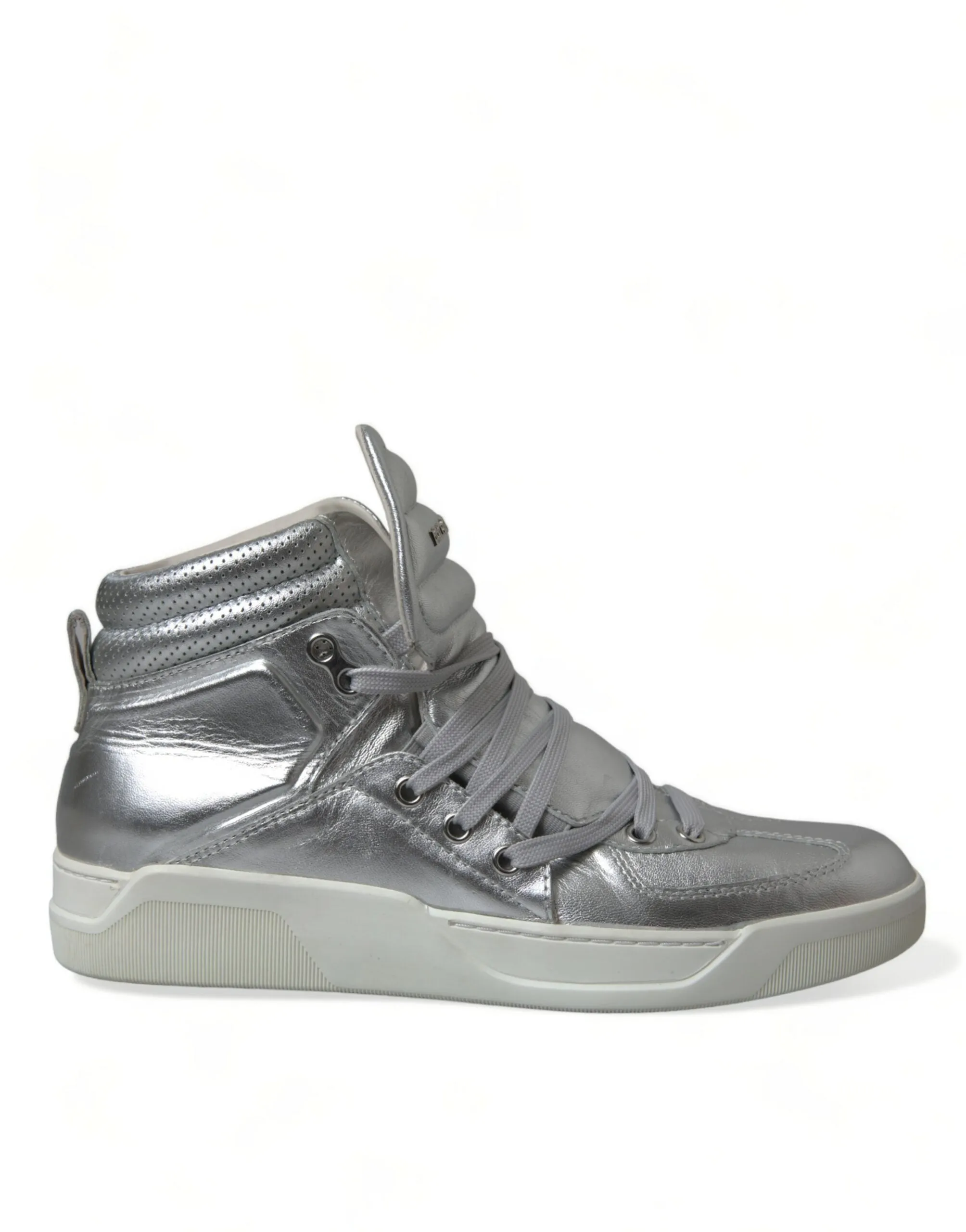 Silver Leather High-Top Sneakers sold by Louxly