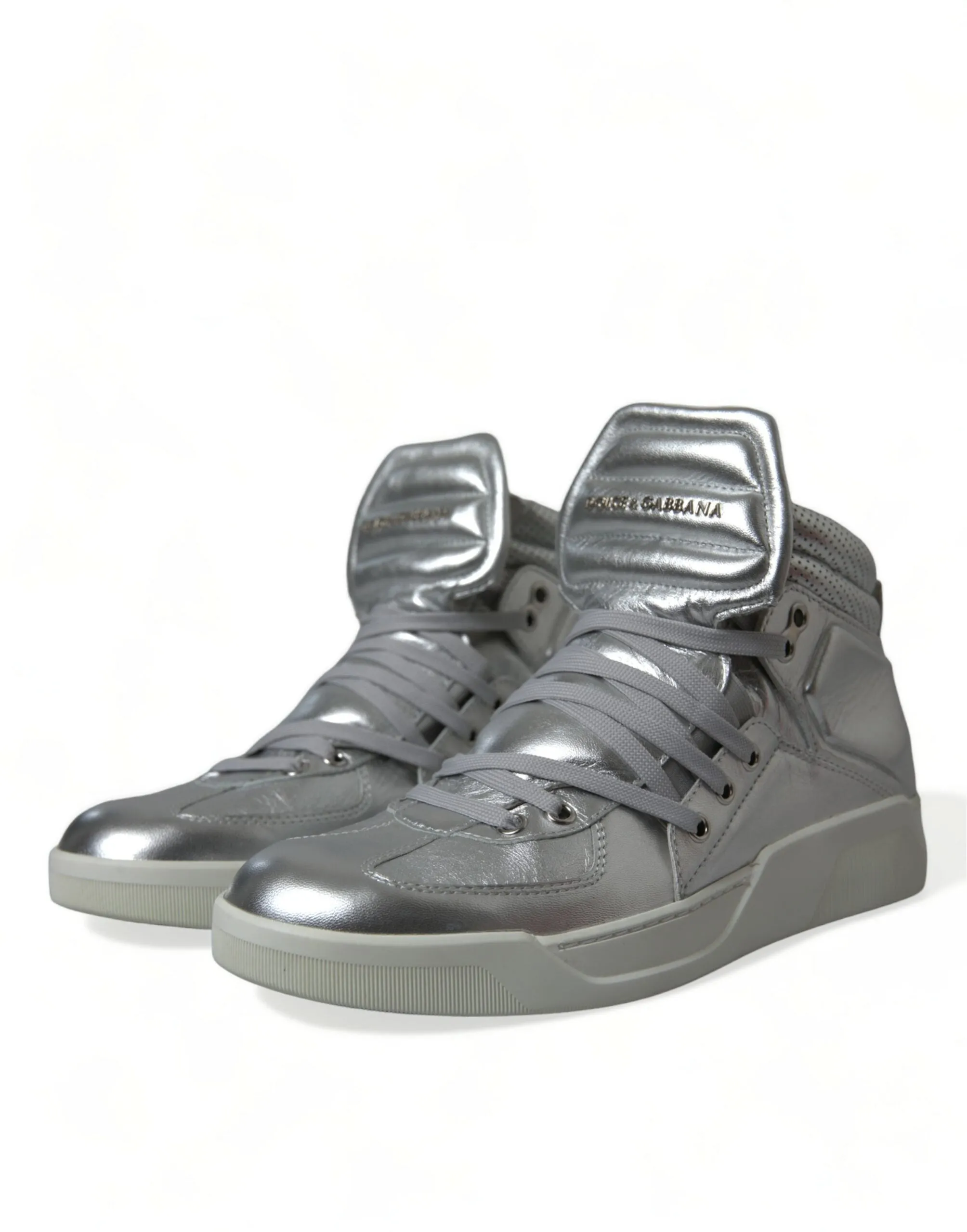 Silver Leather High-Top Sneakers sold by Louxly product image thumbnail 3
