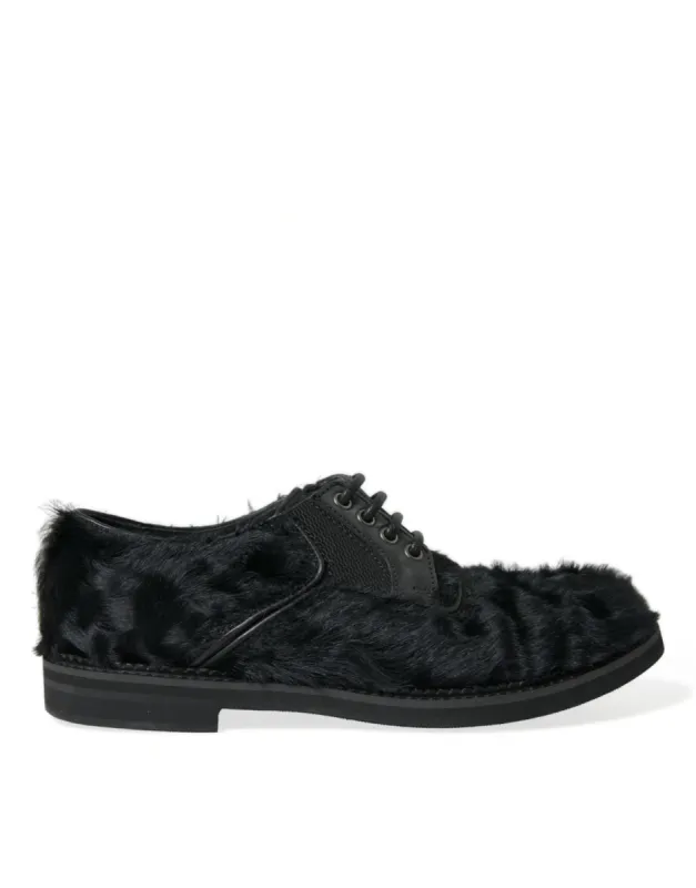 Elegant Black Fur Derby Dress Shoes for Men sold by Louxly