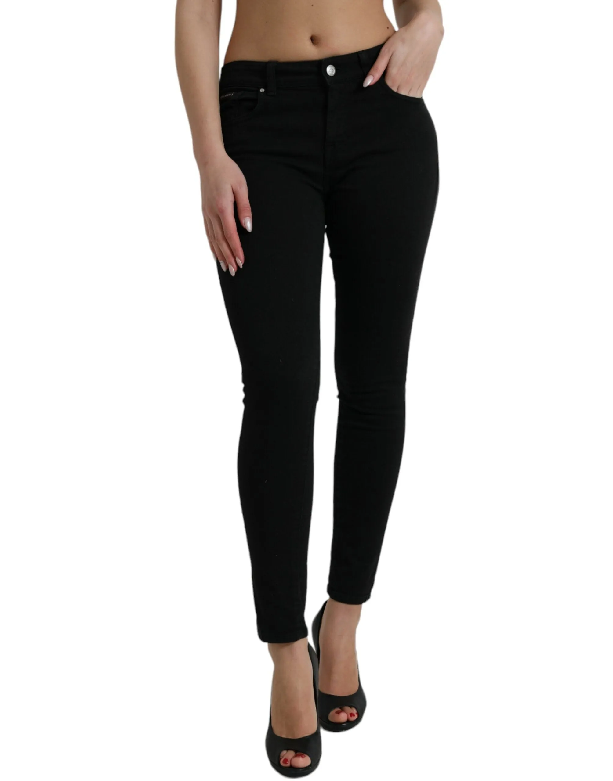 Chic Black Mid Waist Stretch Jeans sold by Louxly