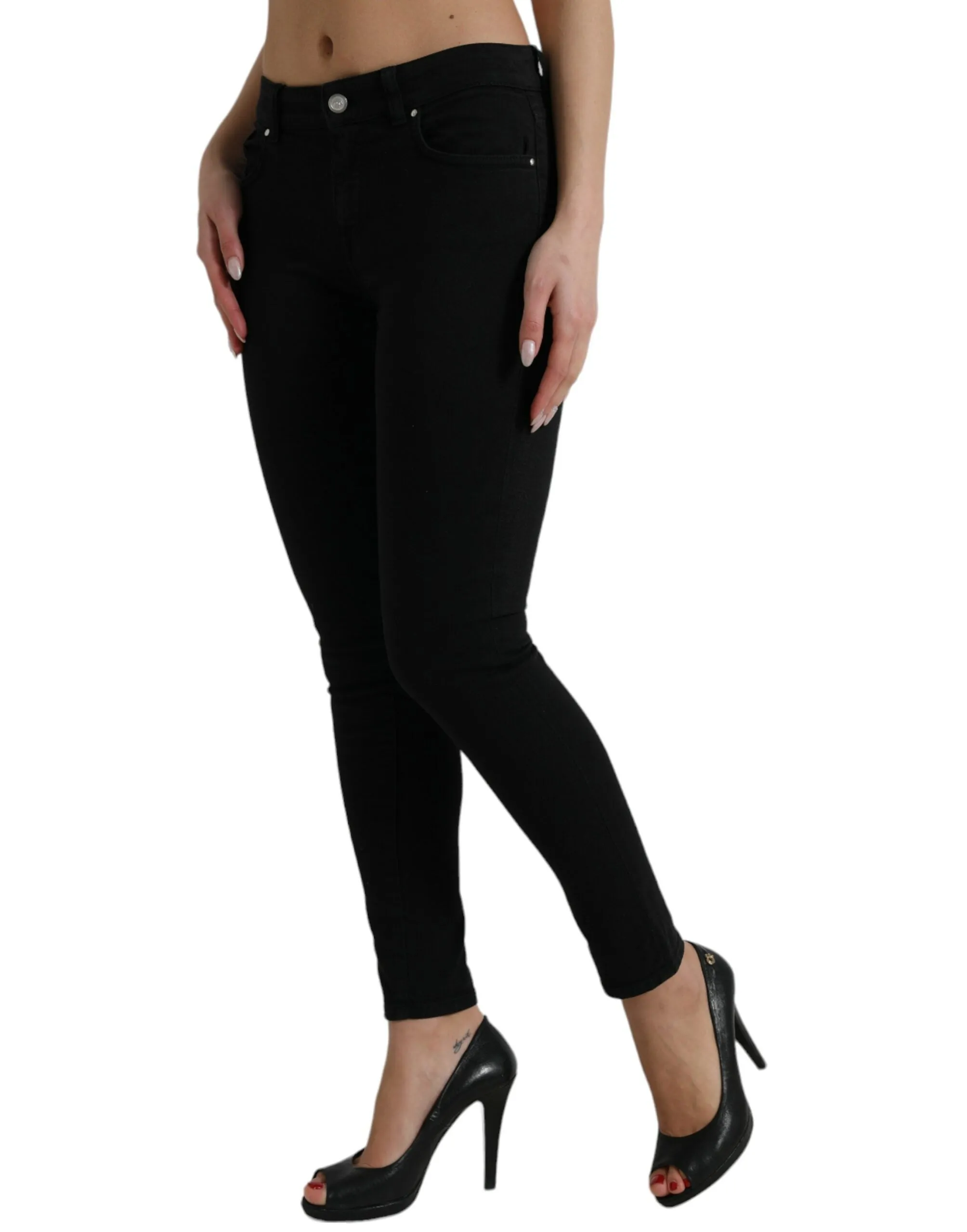 Chic Black Mid Waist Stretch Jeans sold by Louxly product image thumbnail 2