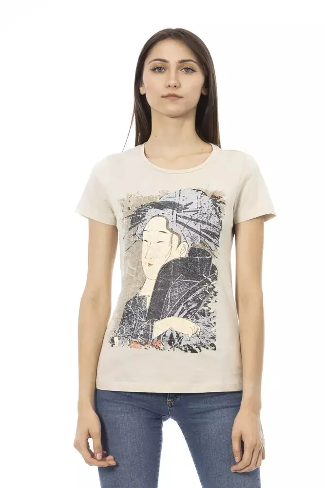 Beige Cotton Women T-Shirt sold by Louxly