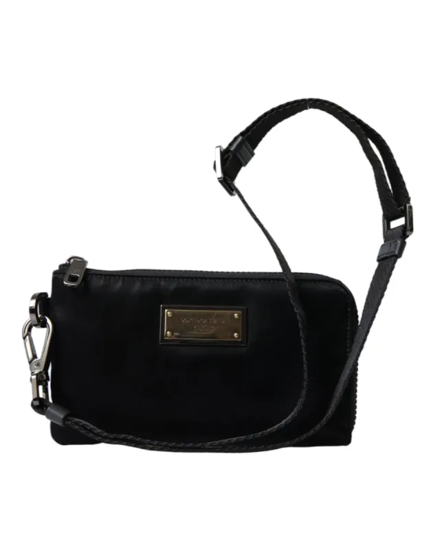 Elegant Black Nylon & Leather Pouch sold by Louxly