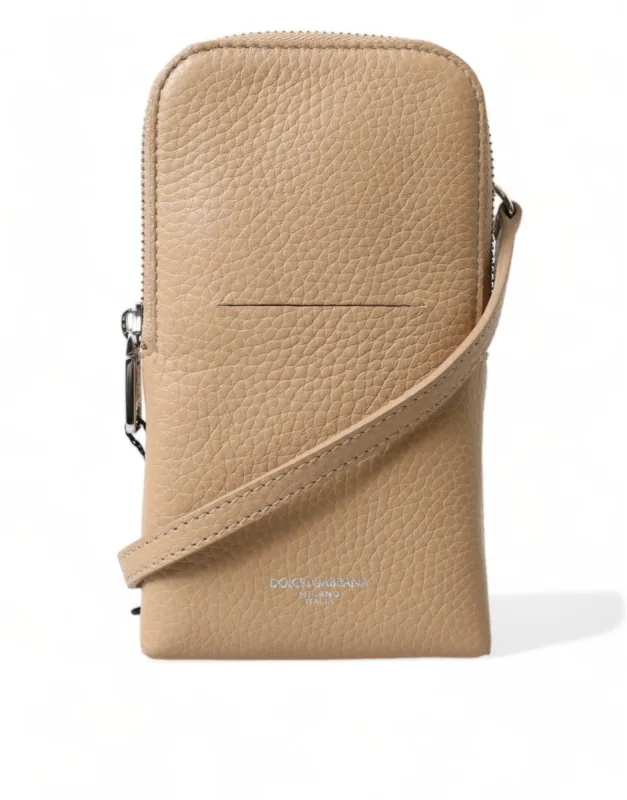 Elegant Beige Leather Crossbody Phone Bag sold by Louxly