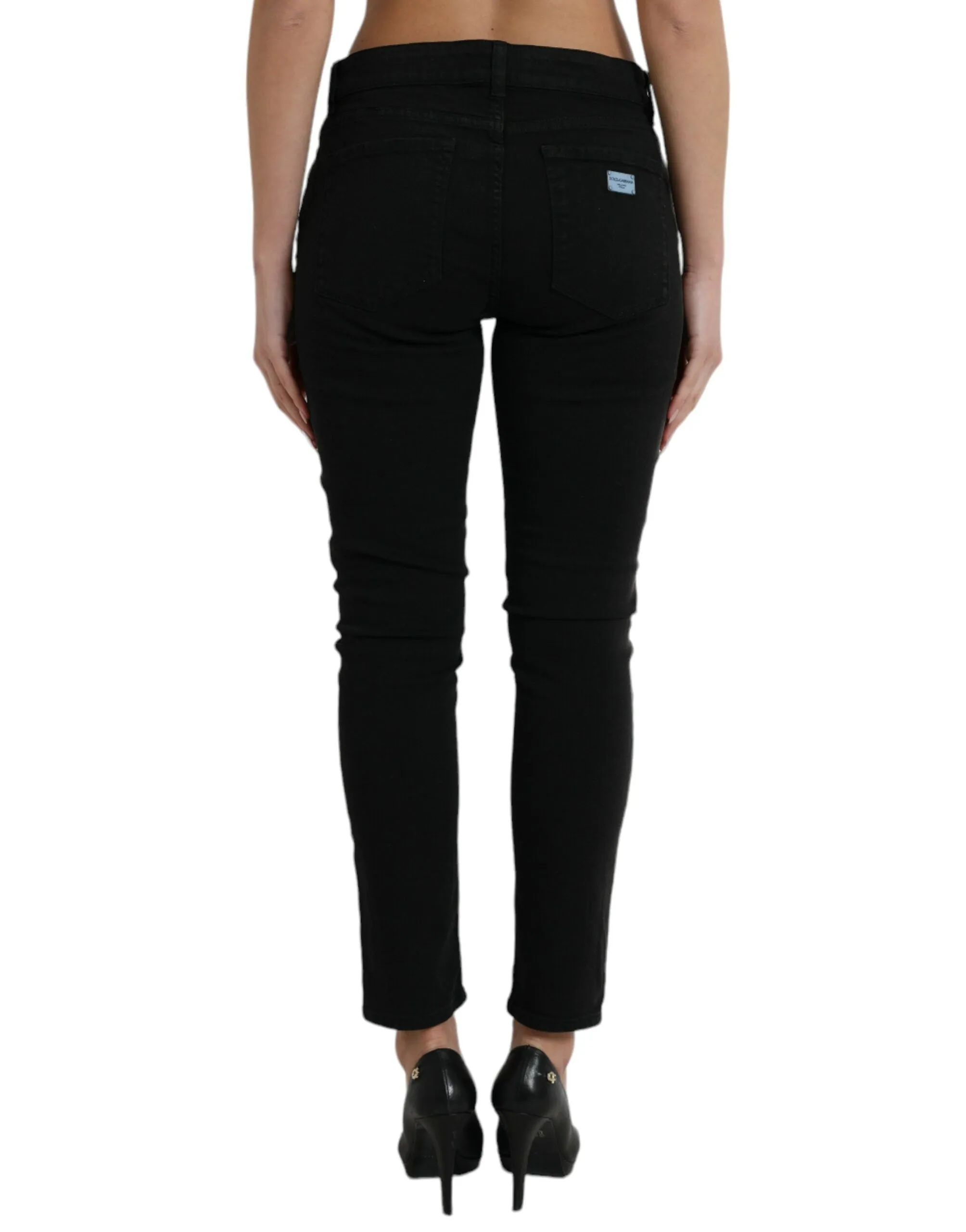 Elegant Mid Waist Stretch Jeans in Black sold by Louxly product image thumbnail 3