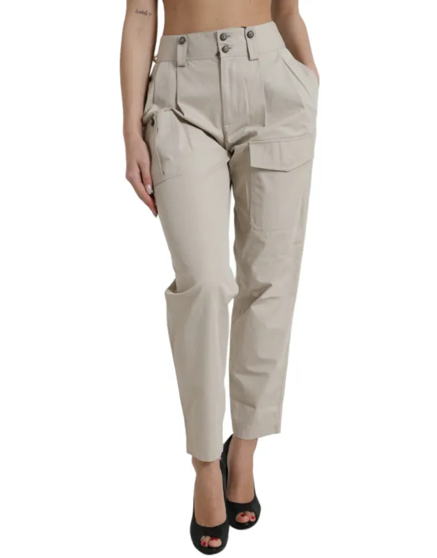 High-Waisted Tapered Fashion Pants - Beige sold by Louxly