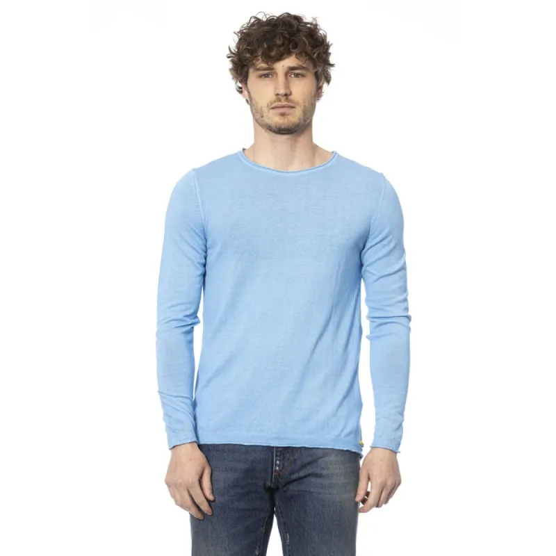 Elegant Light Blue Crewneck Cotton Sweater sold by Louxly