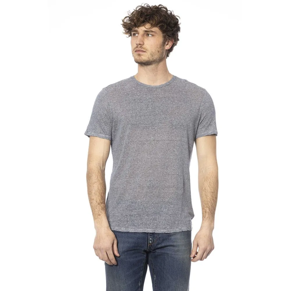Chic Blue Linen-Viscose Crew Neck Tee sold by Louxly