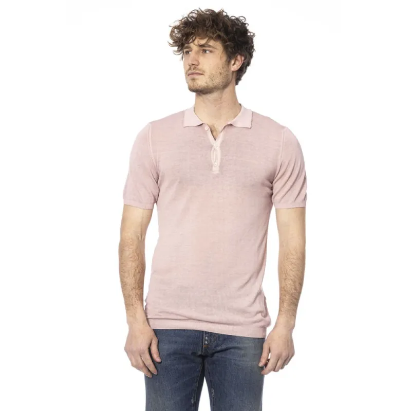 Elegant Pink Cotton Polo Shirt sold by Louxly