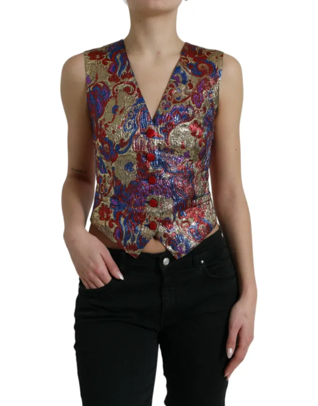 Multicolor Floral Print Jacquard Waistcoat Vest sold by Louxly