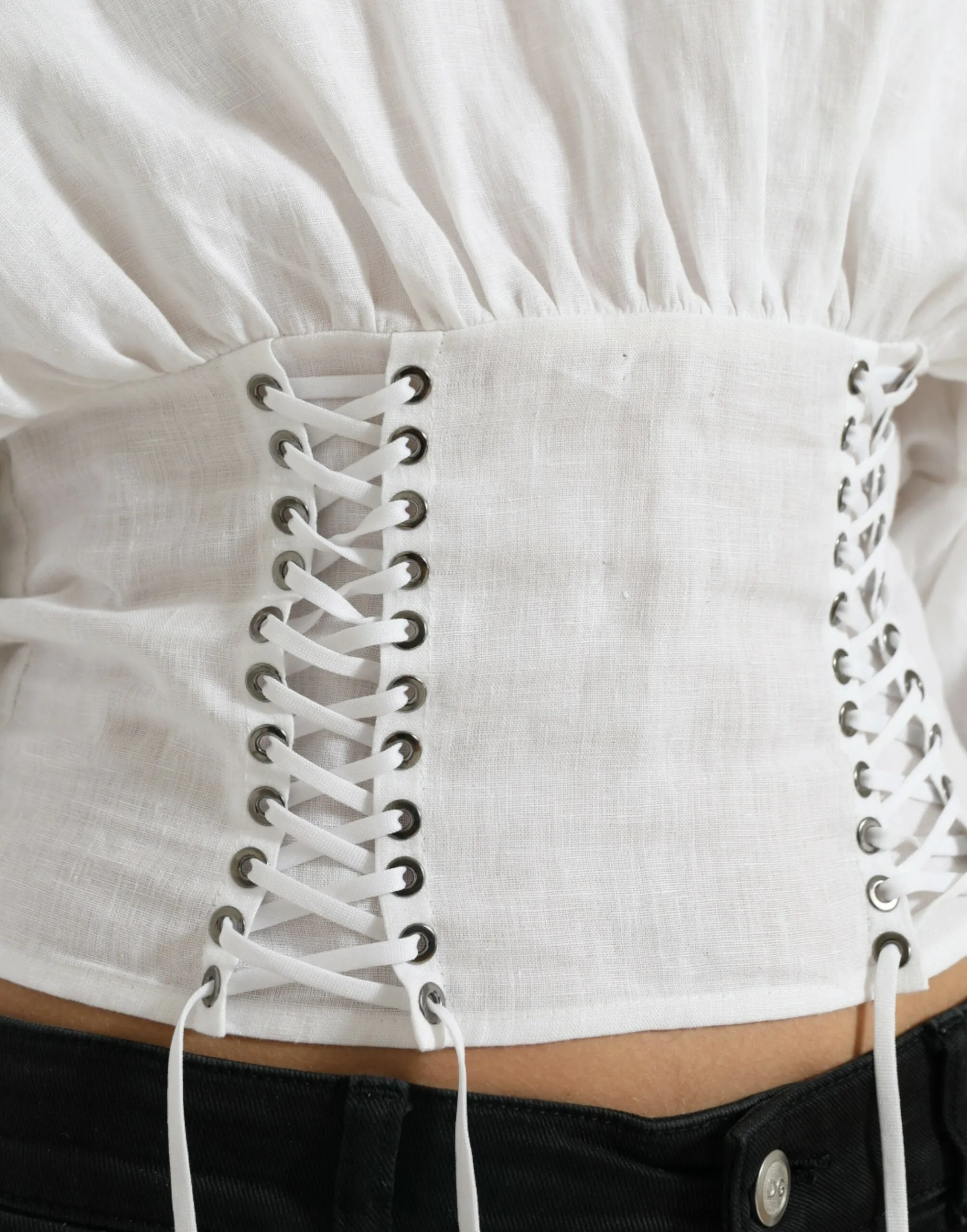 Elegant White Lace-Up Corset Cropped Top sold by Louxly product image thumbnail 5