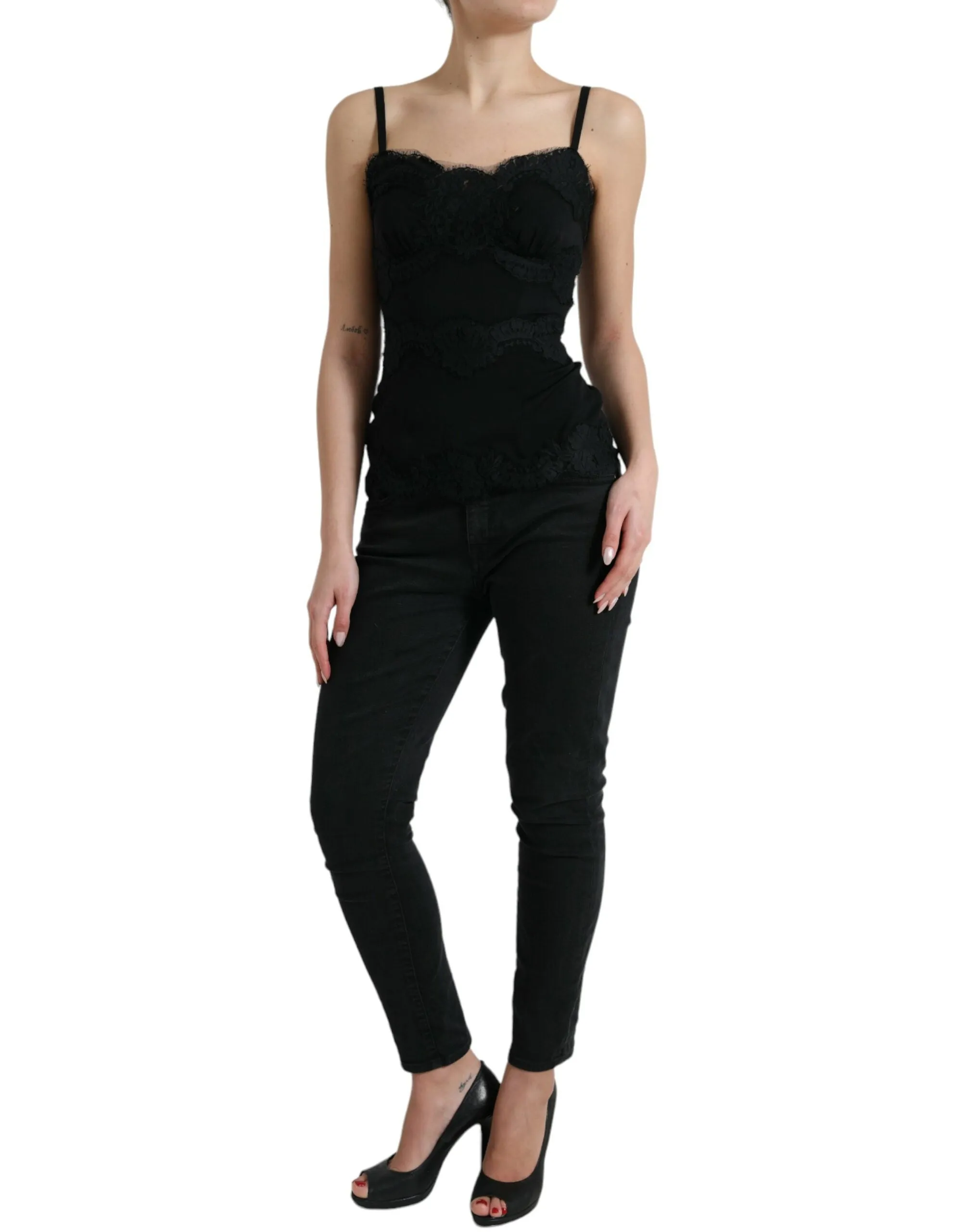 Elegant Black Silk Lace Tank Top sold by Louxly product image thumbnail 2