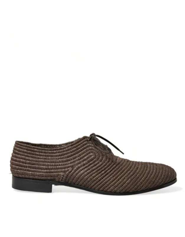 Elegant Raffia Upper Derby Shoes - Lace Up in Brown sold by Louxly