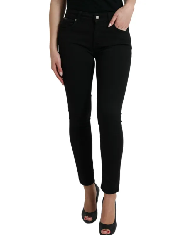 Elegant Black Mid-Waist Stretch Jeans sold by Louxly