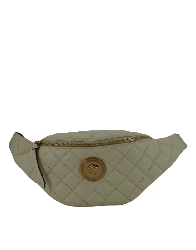 Elegant White Lamb Leather Belt Bag sold by Louxly