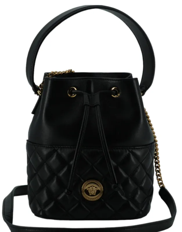Elegant Black Leather Bucket Shoulder Bag sold by Louxly