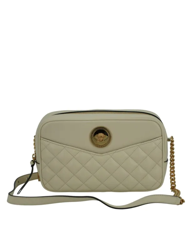 Elegant White Leather Camera Shoulder Bag sold by Louxly
