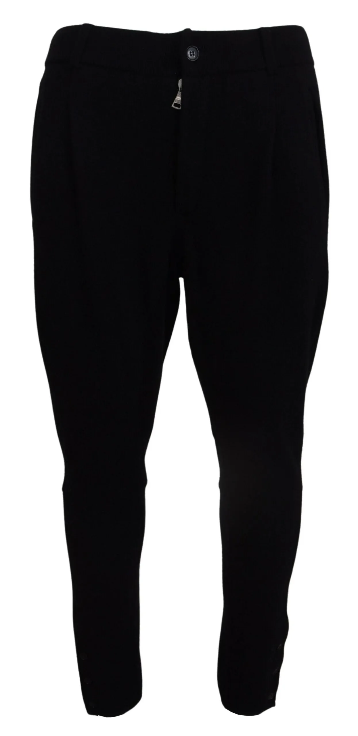Elegant Black Tapered Wool Trousers sold by Louxly