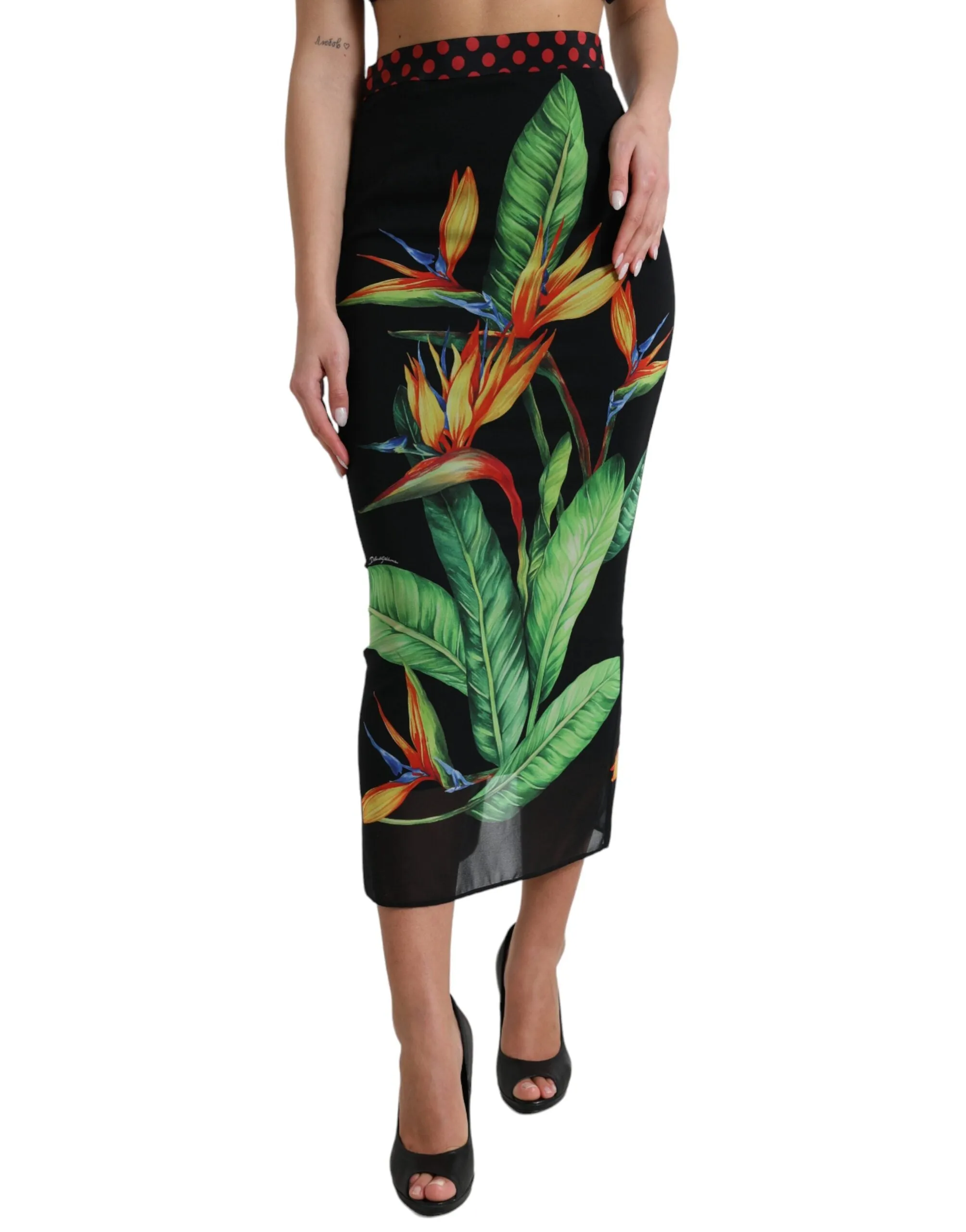 Floral High Waist Silk Midi Skirt sold by Louxly