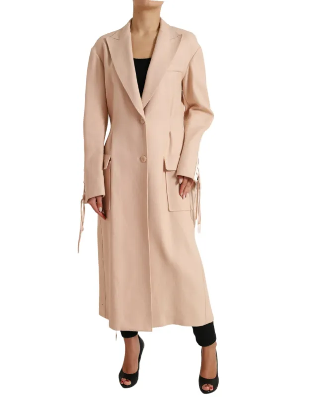 Elegant Beige Single-Breasted Trench Coat sold by Louxly