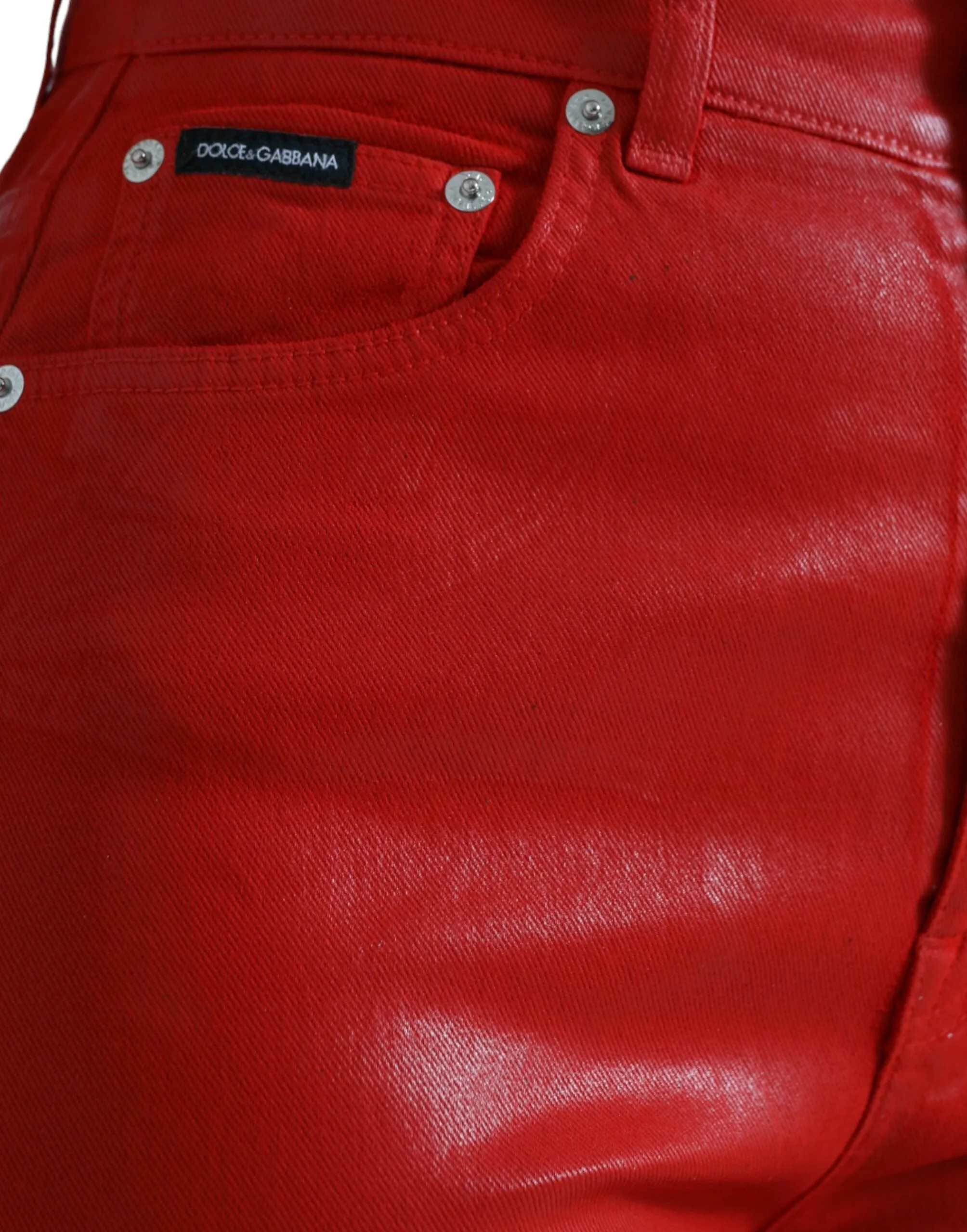 Elegant High-Waist Stretch Denim in Red sold by Louxly product image thumbnail 4